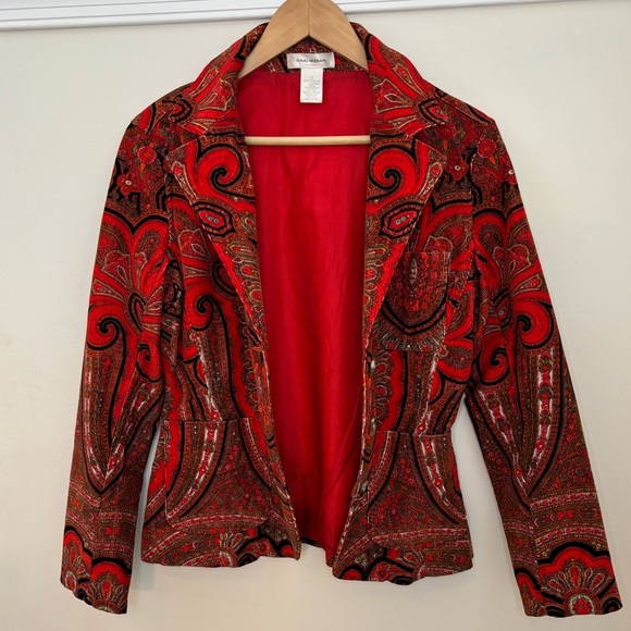 Ladies Isaac Mizrahi Red Corduroy Paisley Print Blazer - Picture 10 of 10